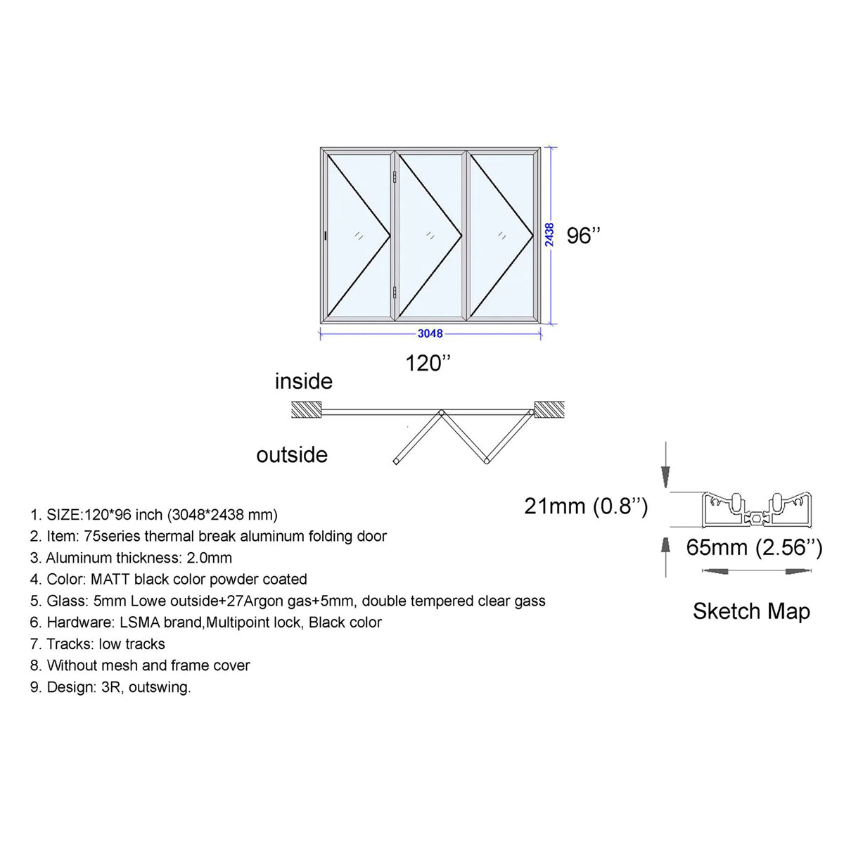 120x96 Aluminum Bifold Door – Oversized Tall Folding Door | Bright Fold