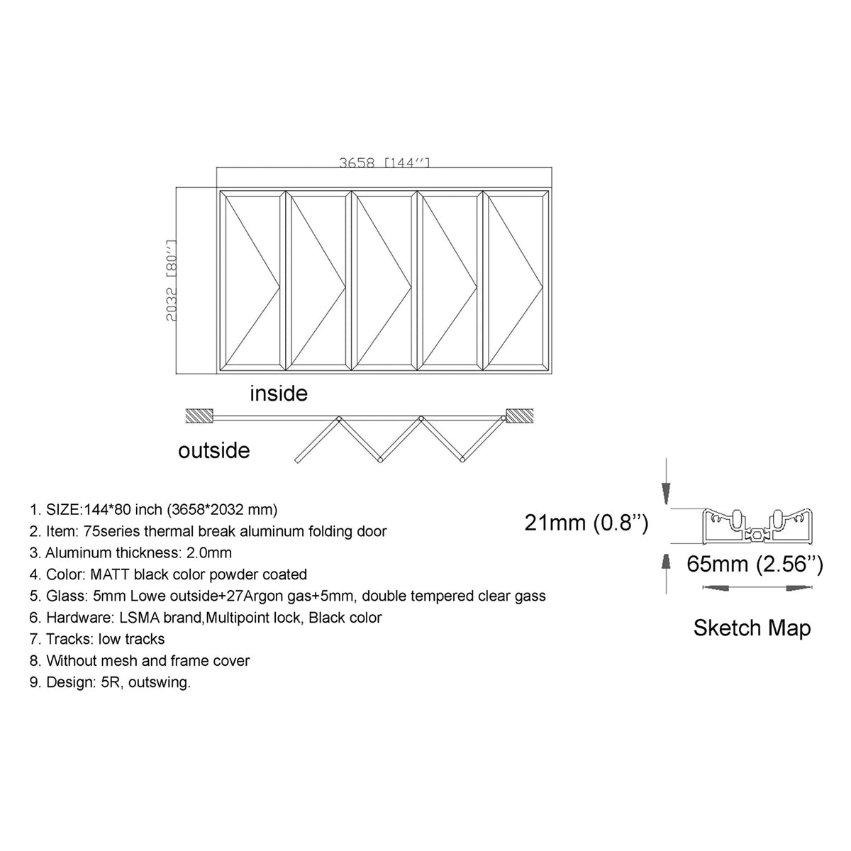 144x80 Aluminum Bifold Door – Extra-Wide Folding Design | Bright Fold