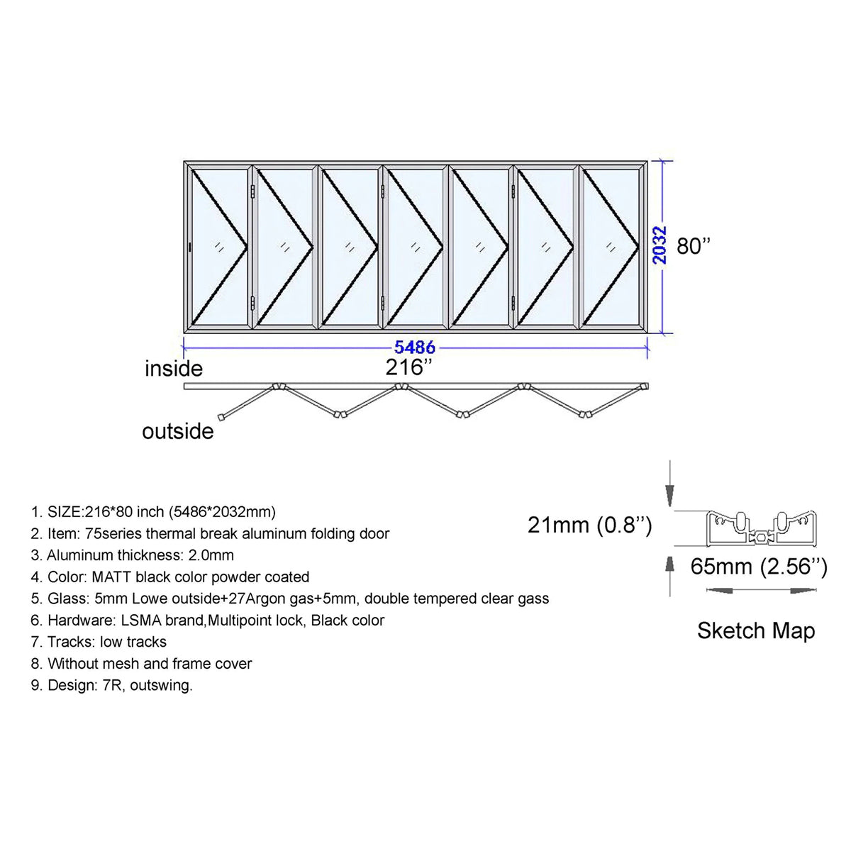 216x80 Aluminum Bifold Door – Ultra-Wide Folding Door | Bright Fold