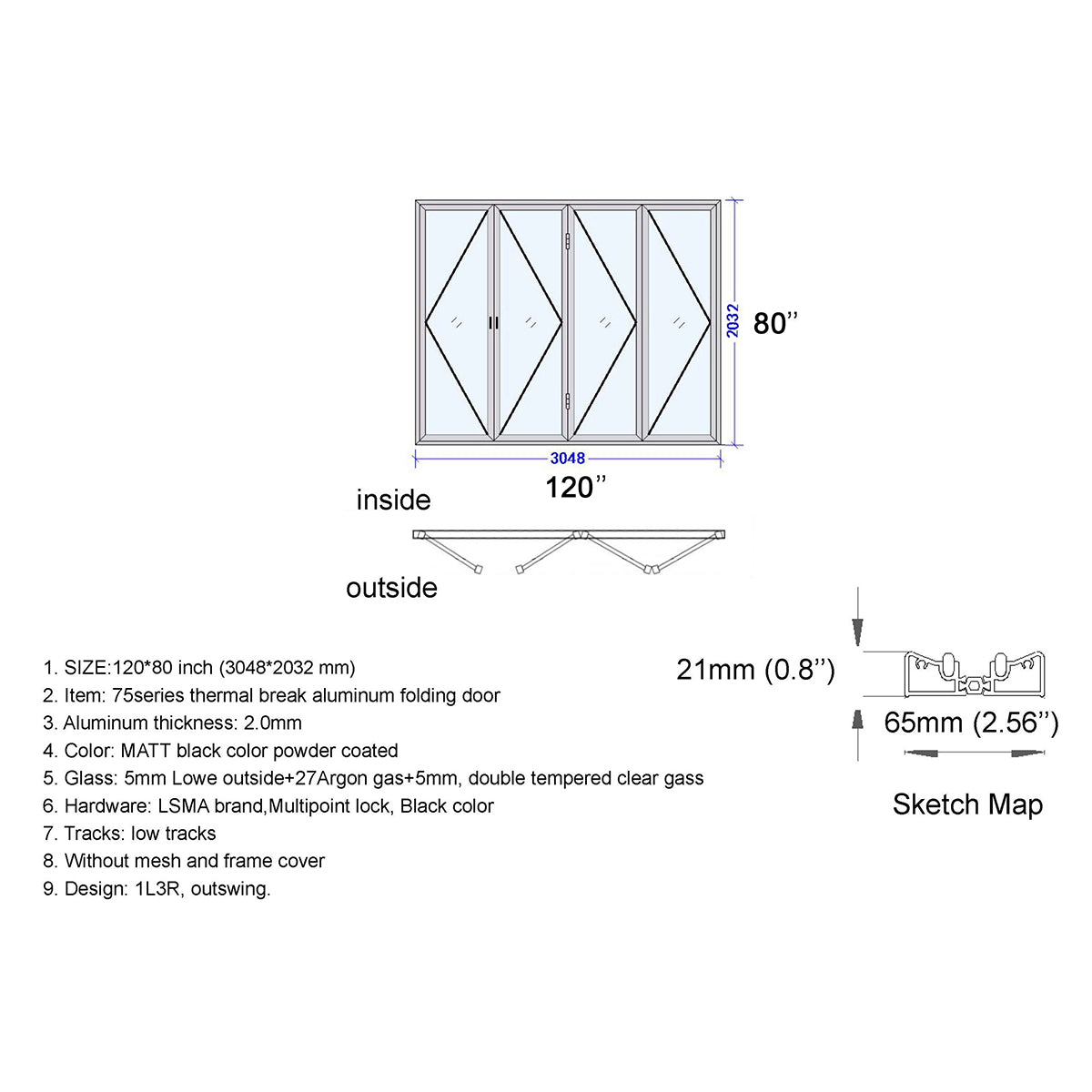 120x80 Aluminum Bifold Door – Oversized & Modern | Bright Fold