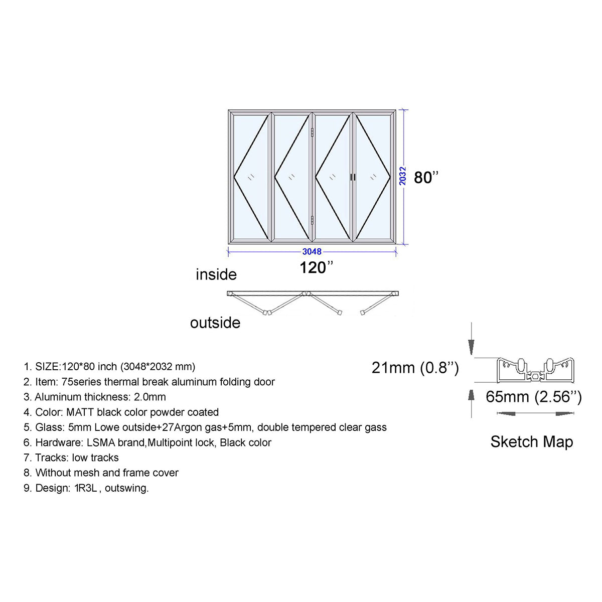 120x80 Aluminum Bifold Door – Oversized & Modern | Bright Fold