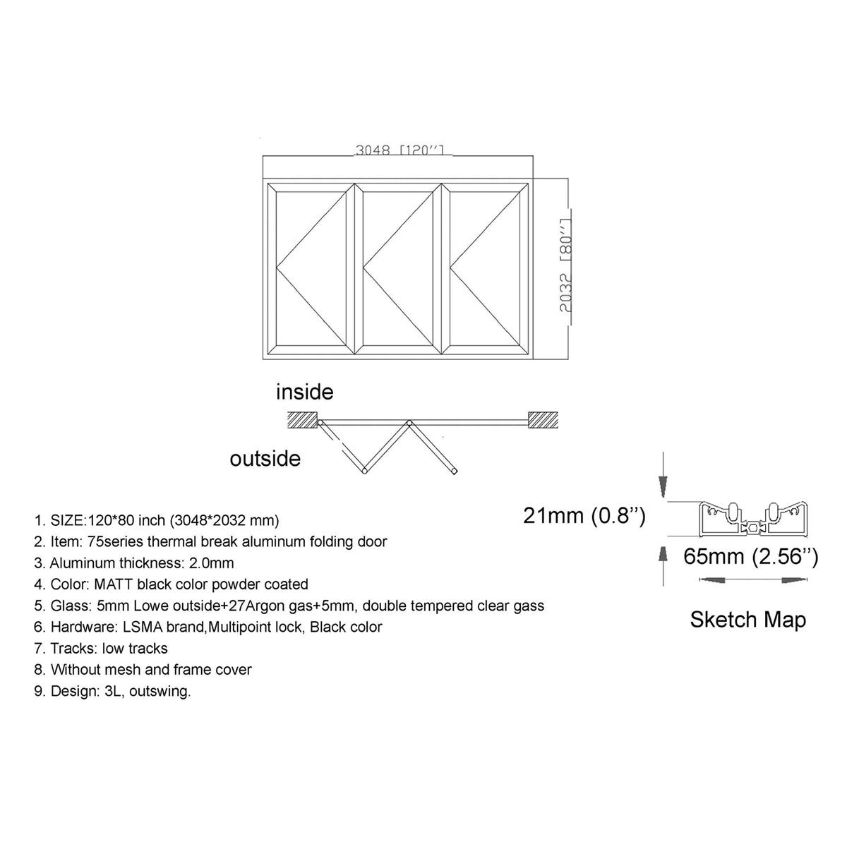 120x80 Aluminum Bifold Door – Oversized & Modern | Bright Fold