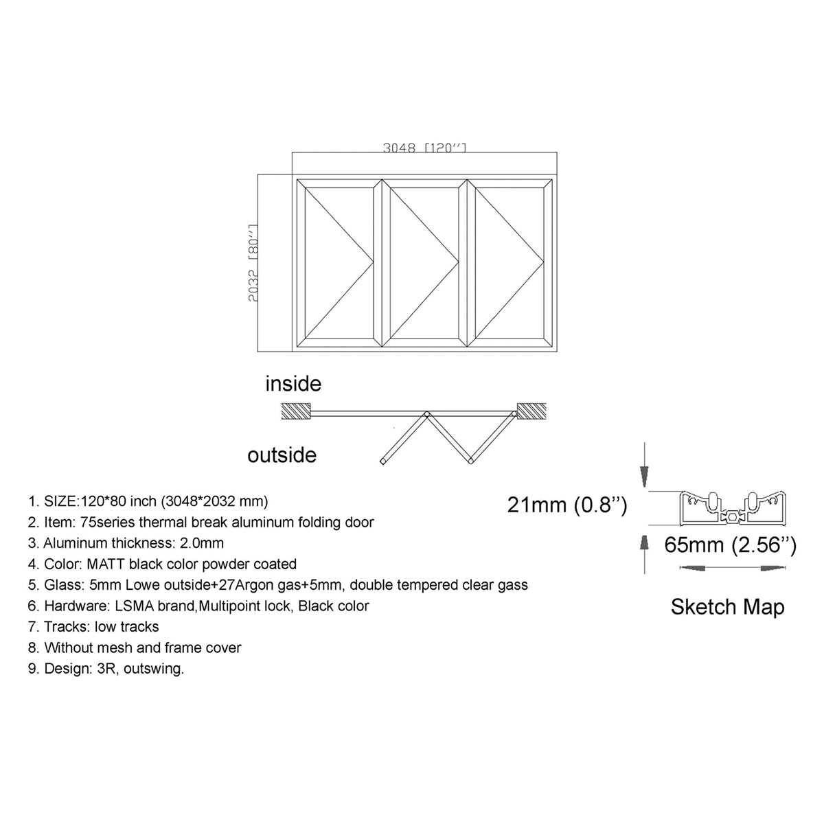 120x80 Aluminum Bifold Door – Oversized & Modern | Bright Fold