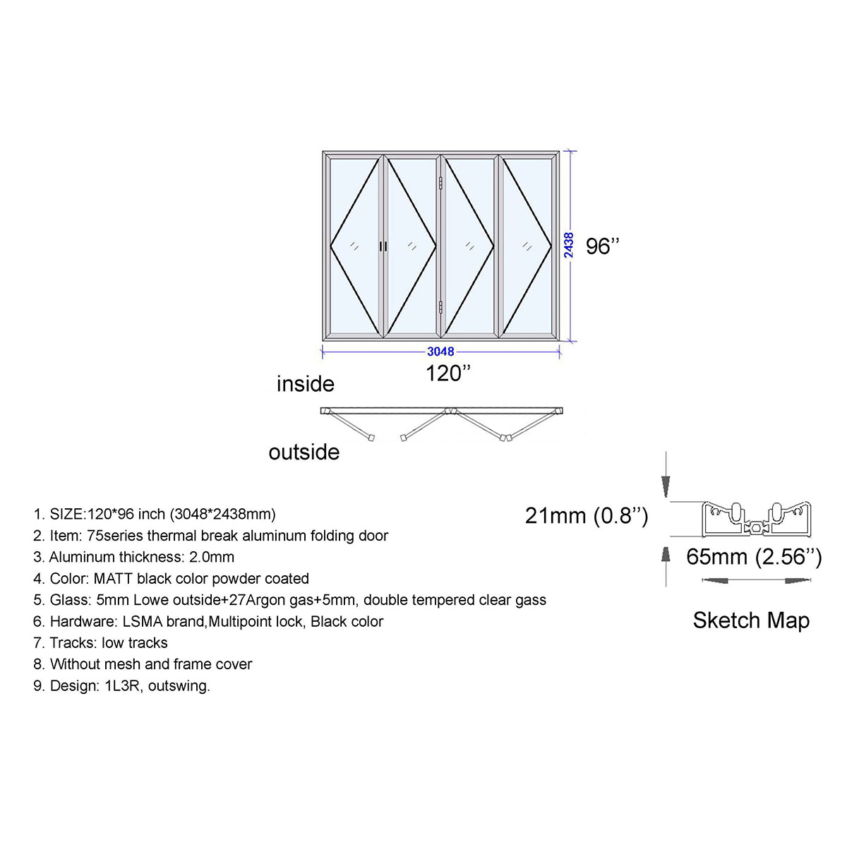 120x96 Aluminum Bifold Door – Oversized Tall Folding Door | Bright Fold