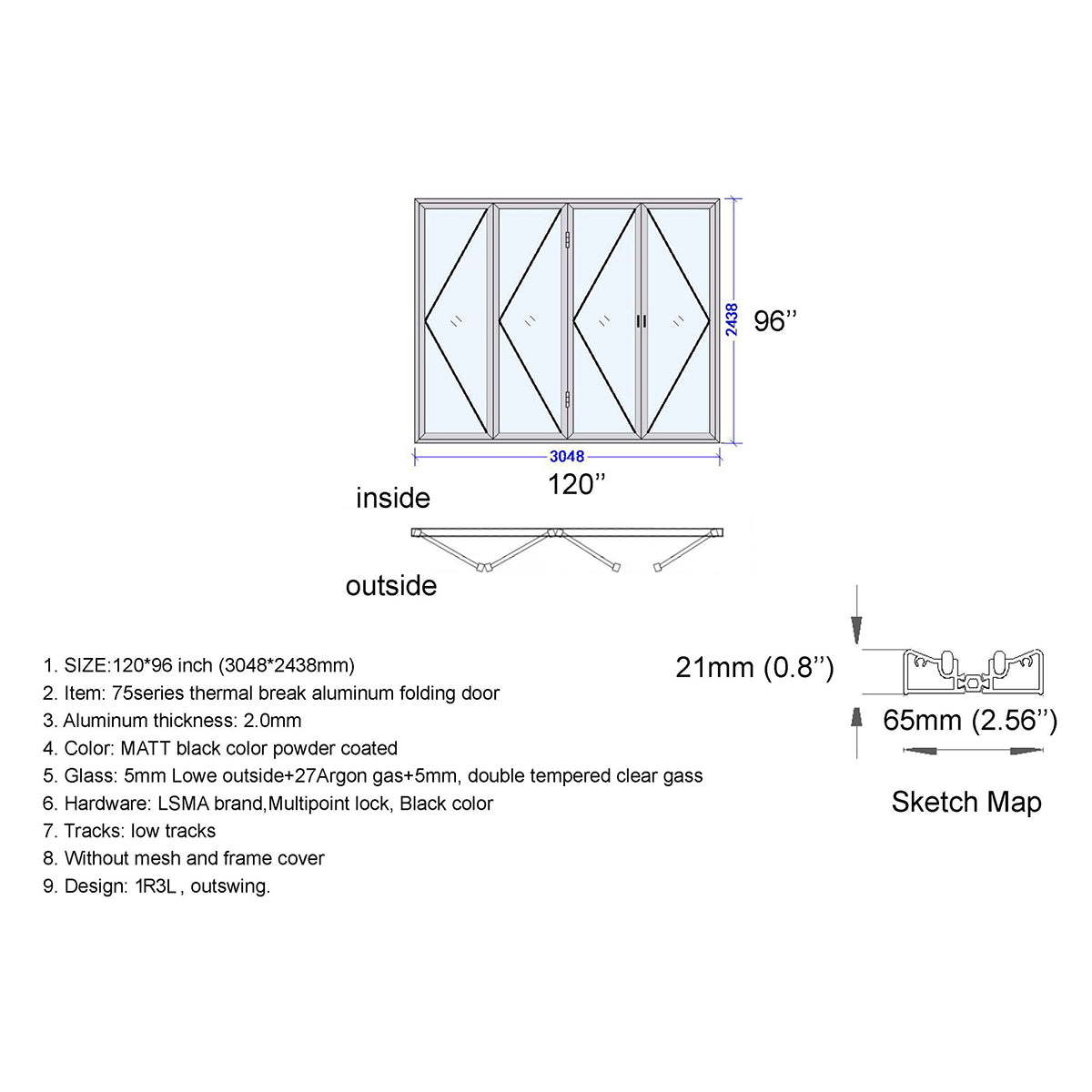 120x96 Aluminum Bifold Door – Oversized Tall Folding Door | Bright Fold