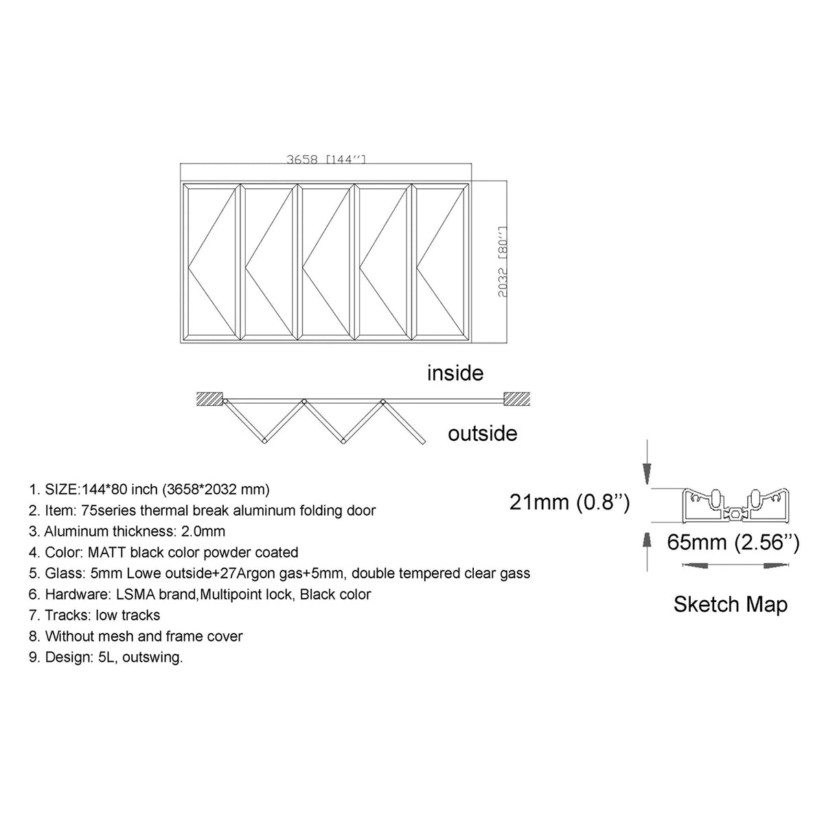 144x80 Aluminum Bifold Door – Extra-Wide Folding Design | Bright Fold
