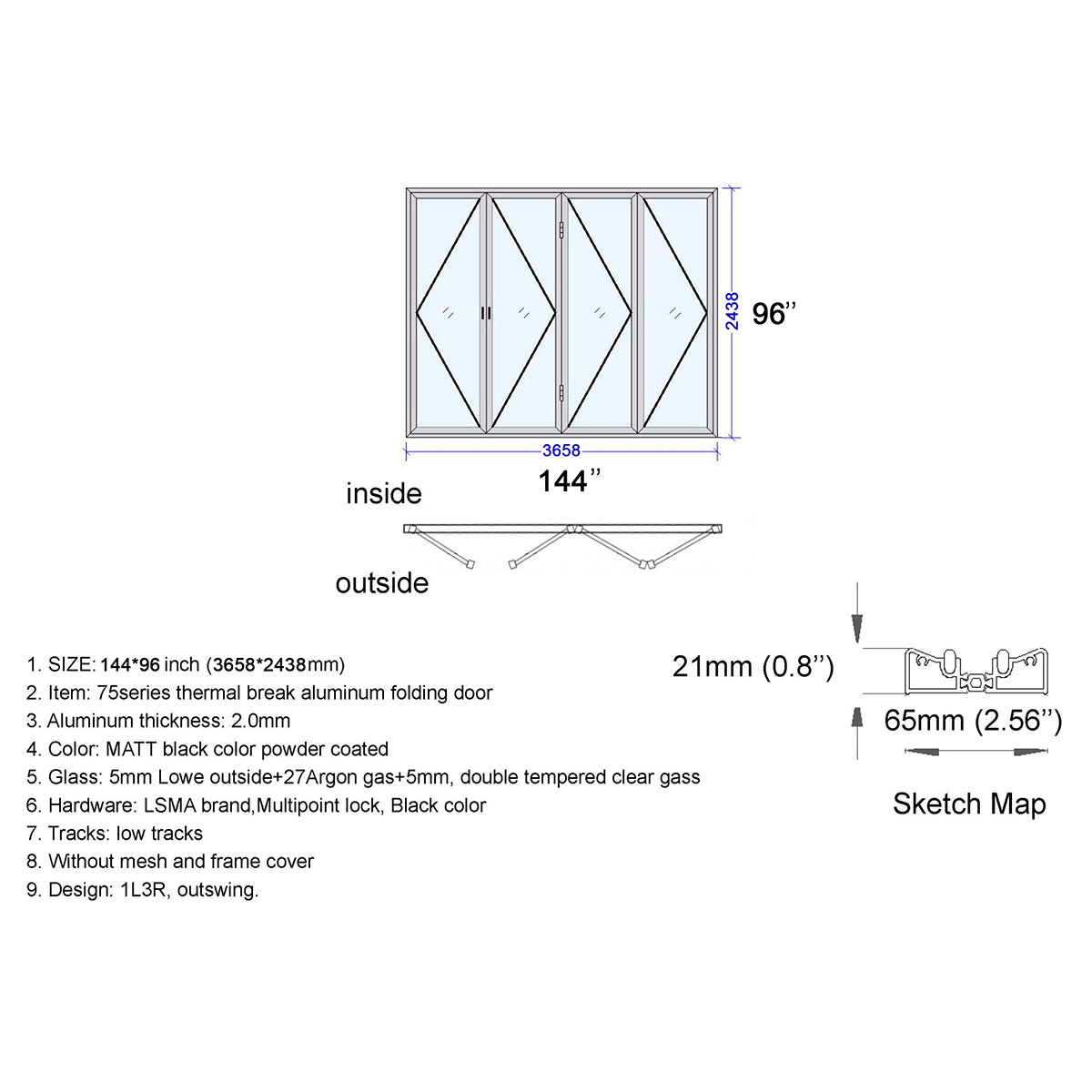144x96 Aluminum Bifold Door – Extra-Wide Tall Folding Door | Bright Fold