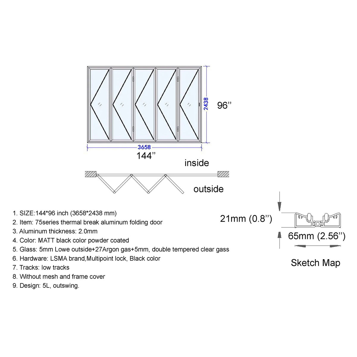 144x96 Aluminum Bifold Door – Extra-Wide Tall Folding Door | Bright Fold