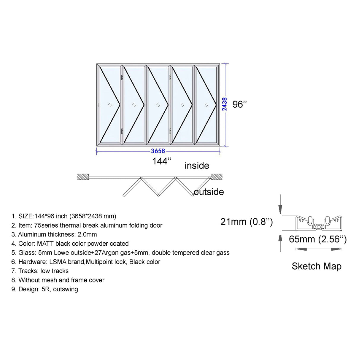 144x96 Aluminum Bifold Door – Extra-Wide Tall Folding Door | Bright Fold
