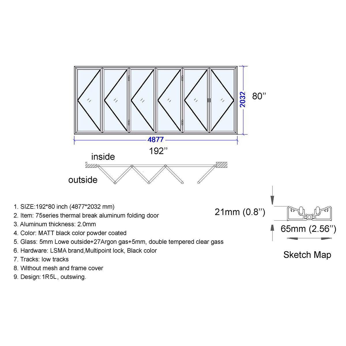 192x80 Aluminum Bifold Door – Extra-Wide Folding Door | Bright Fold