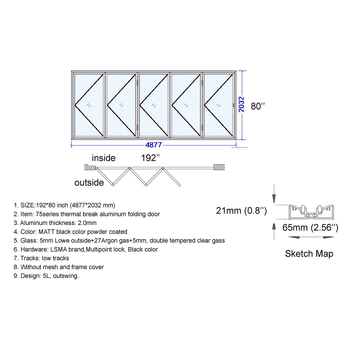 192x80 Aluminum Bifold Door – Extra-Wide Folding Door | Bright Fold