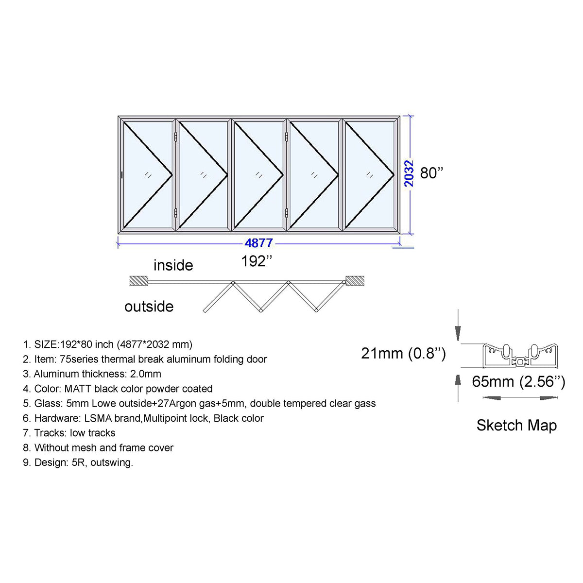 192x80 Aluminum Bifold Door – Extra-Wide Folding Door | Bright Fold