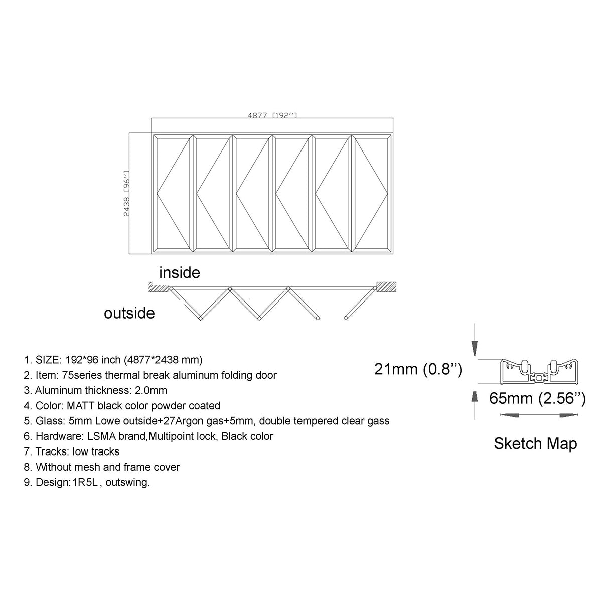 192x96 Aluminum Bifold Door – Oversized Tall Folding Door | Bright Fold