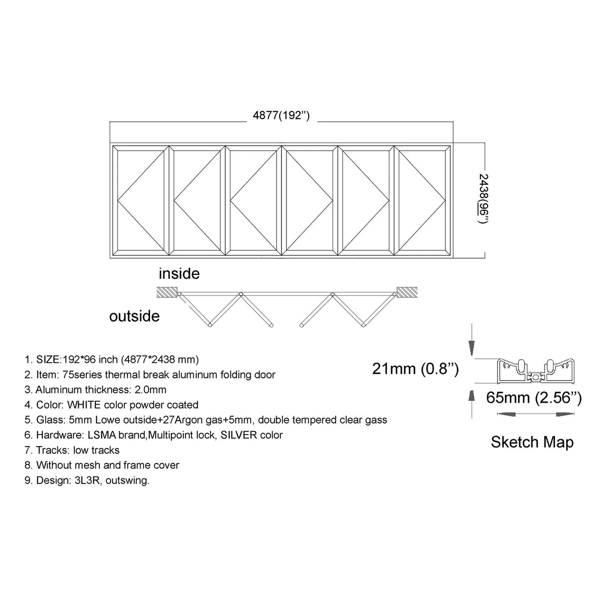 192x96 Aluminum Bifold Door – Oversized Tall Folding Door | Bright Fold
