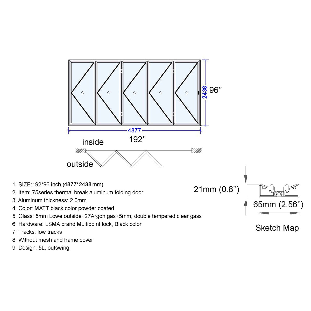 192x96 Aluminum Bifold Door – Oversized Tall Folding Door | Bright Fold