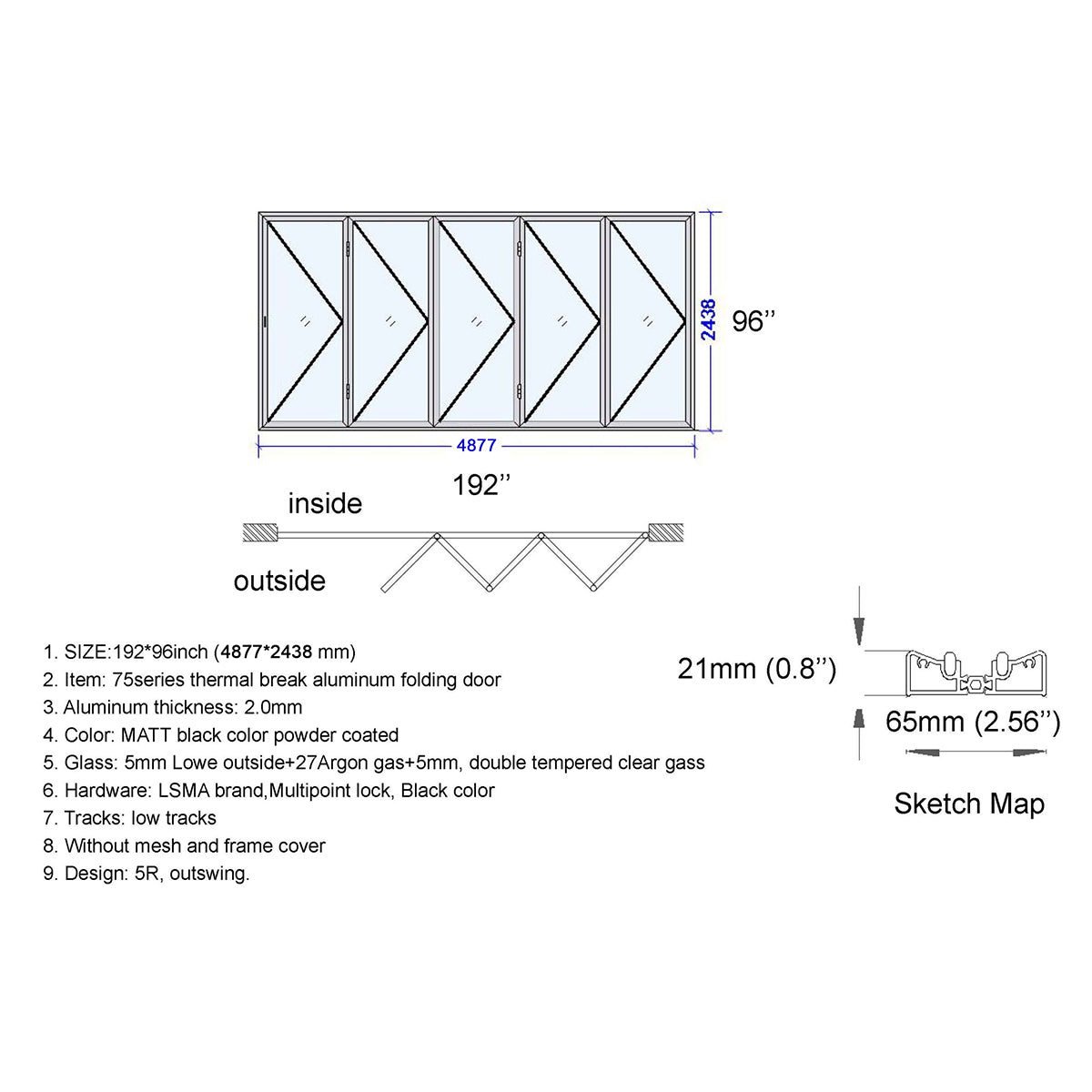 192x96 Aluminum Bifold Door – Oversized Tall Folding Door | Bright Fold