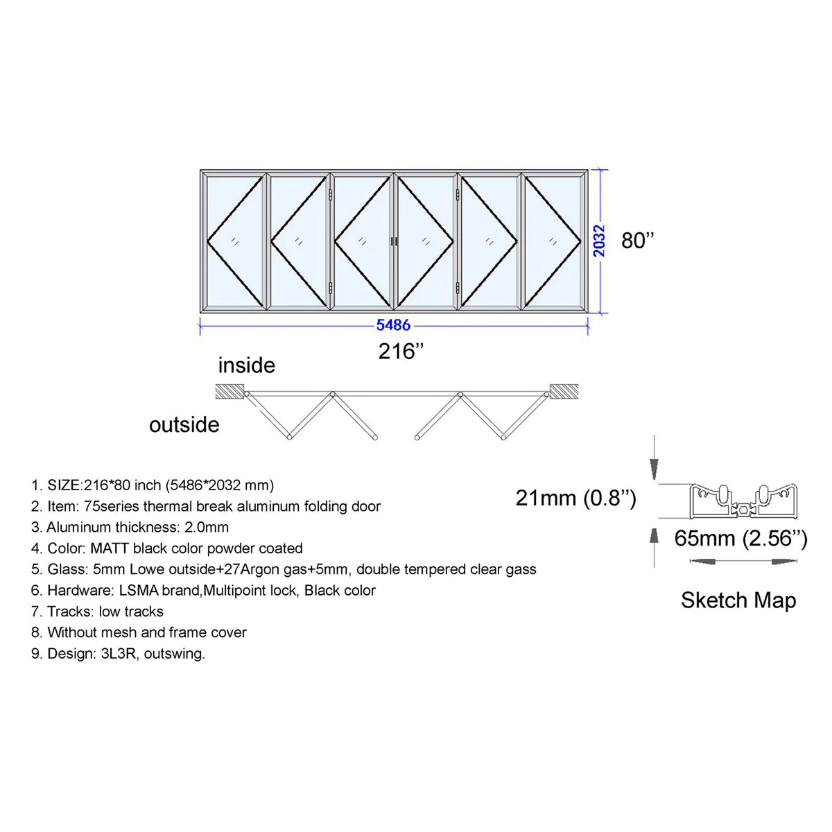 216x80 Aluminum Bifold Door – Ultra-Wide Folding Door | Bright Fold