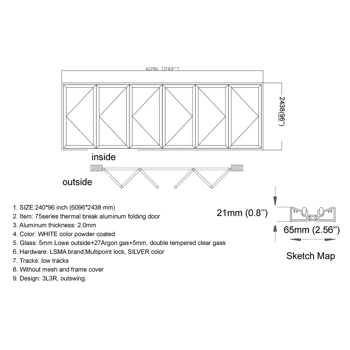 240x96 Aluminum Bifold Door – Extra-Large Tall Folding Door | Bright Fold